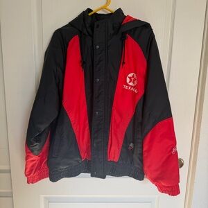 VINTAGE Texaco Red & Black Hooded Windbreaker Jacket